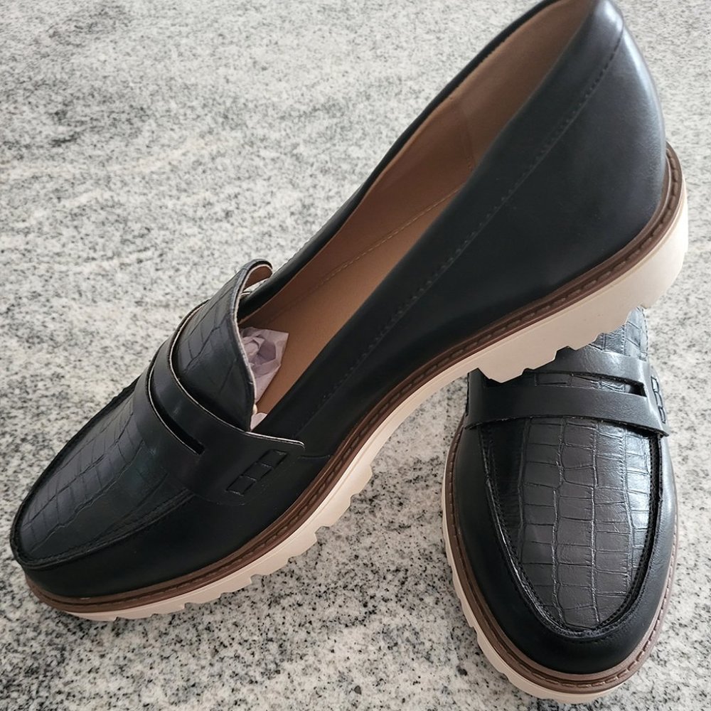 NEW IN BOX JOURNEE KENLY PENNY LOAFER BLK VEGAN LEATHER, LUG SOLE SZ 11.5 SZ 12